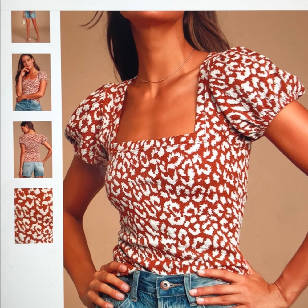 Free People puff sleeve cheetah print top